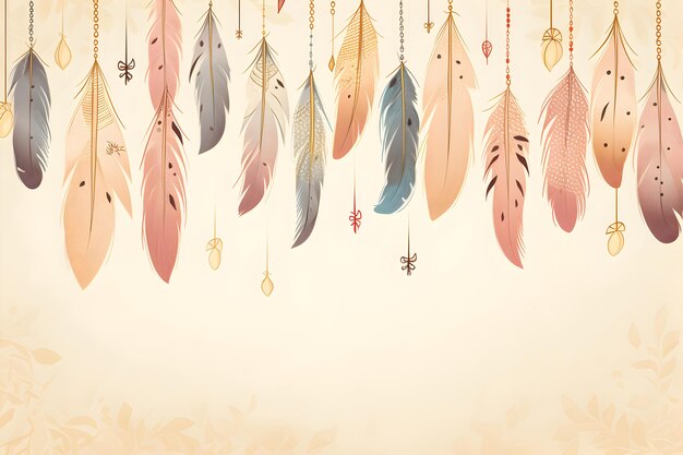 fondo decorativo con plumas colgantes