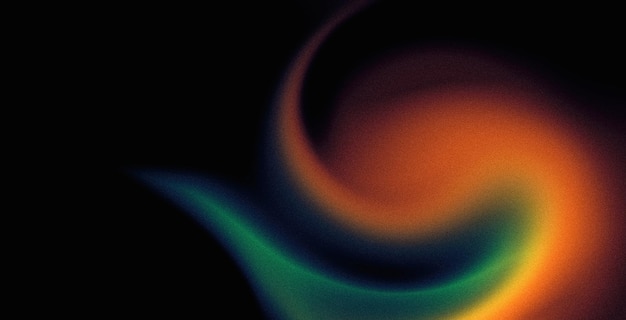 Fondo degradado granulado oscuro naranja verde amarillo forma de remolino abstracto en efecto de textura de ruido negro