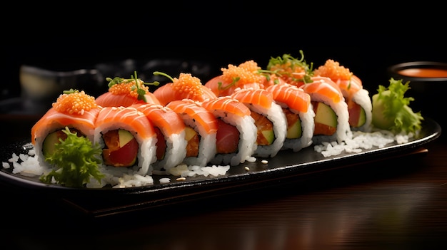 Fondo de deliciosos rollos de sushi IA generativa