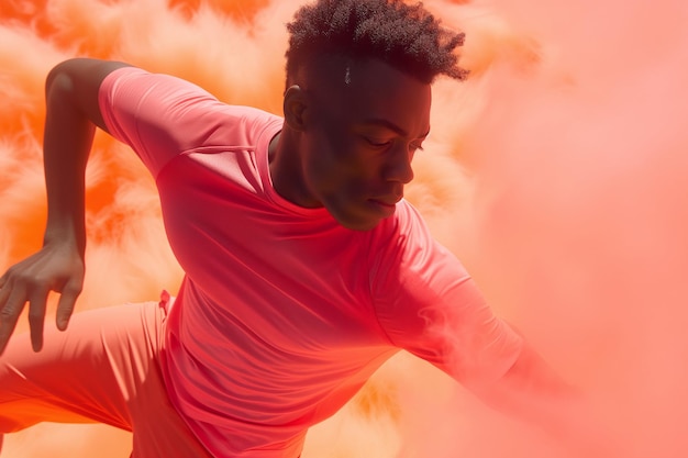 El fondo de un deportista afro con polvo en un fondo de estudio