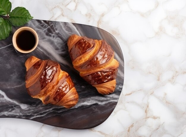 Foto el fondo del desayuno ligero con croissants