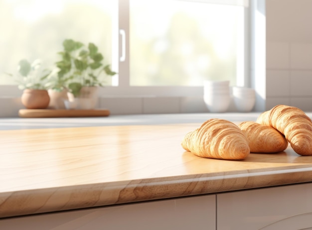 El fondo del desayuno ligero con croissants