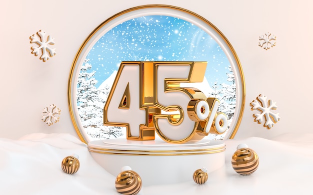Fondo de descuento de oferta especial de invierno del 45 por ciento para las redes sociales Cartel de promoción Representación 3d