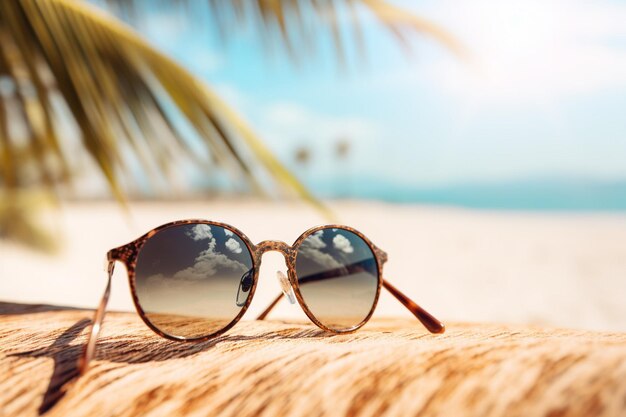 El fondo desenfocado del verano, la naturaleza de la playa tropical con rayos de luz solar y hojas