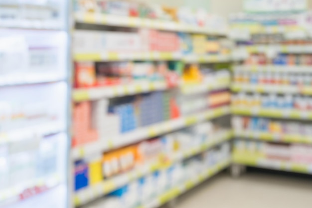 Fondo de desenfoque interior de la tienda de droguería de farmacia