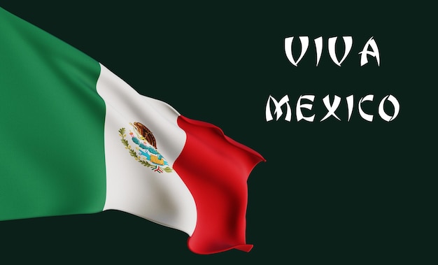 Fondo del día de la independencia de México con elegante bandera de tela y nacional tipográfico de México