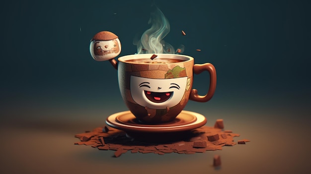 El fondo del día internacional del café genera ilustraciones de dibujos animados de café y cafetería AI genera