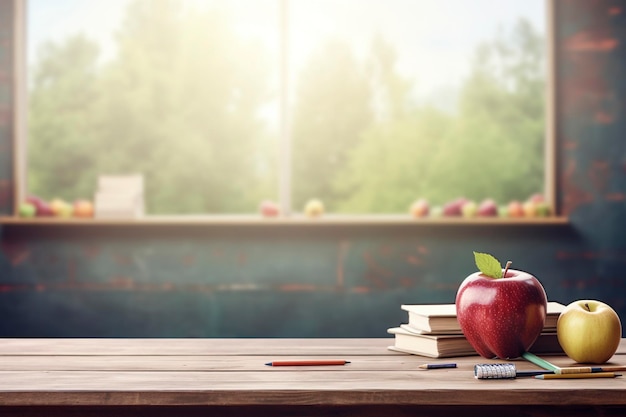 Fondo del día del maestro con manzanas en el fondo de la pizarra