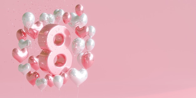 Fondo del día de la mujer 8 con globo ilustración 3d