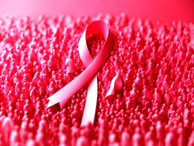 Foto fondo del día mundial del cáncer cinta rosa hecha de personas multitud concienciación sobre el cáncer atención médica