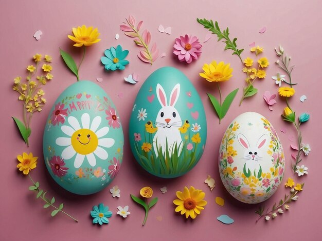 Fondo del día de Pascua con huevos y flores de colores