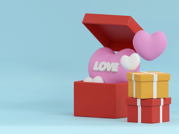 Fondo del día de San Valentín con caja de regalos festivos realistas Romántico presente cajas rosas con rojo