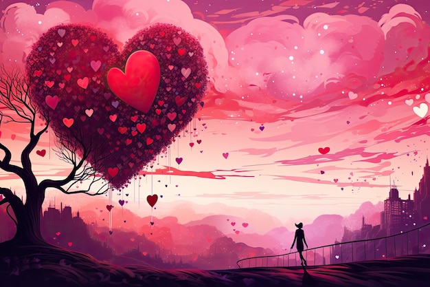 Fondo del día de San Valentín con corazón y hombre Ilustración vectorial Ilustración de fondo de amor AI generado