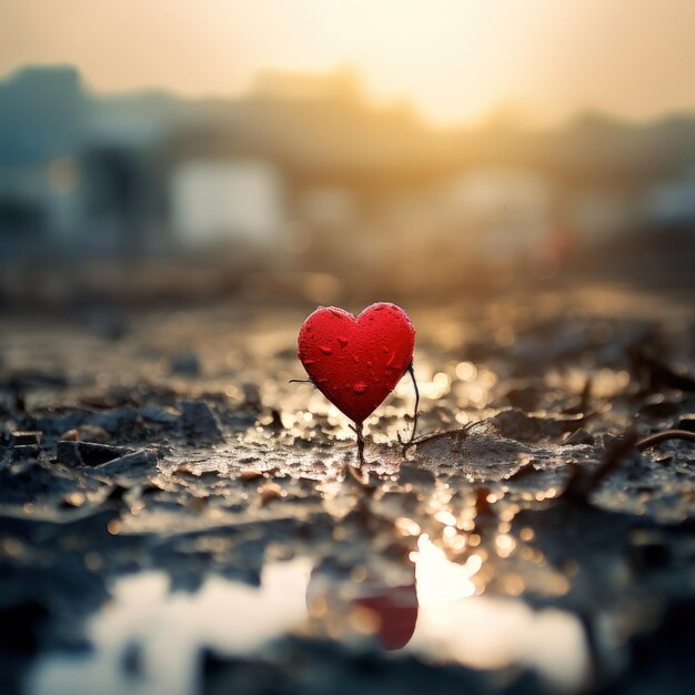 Fondo del día de San Valentín con corazón rojo en el enfoque de la tierra del corazón con luzGenerative AI