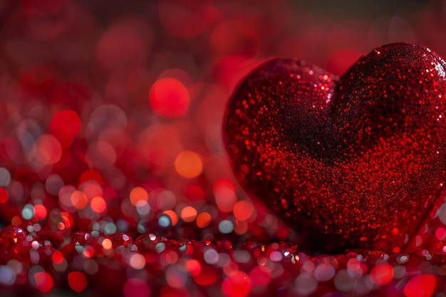 Fondo del día de San Valentín con corazón rojo y luces bokeh