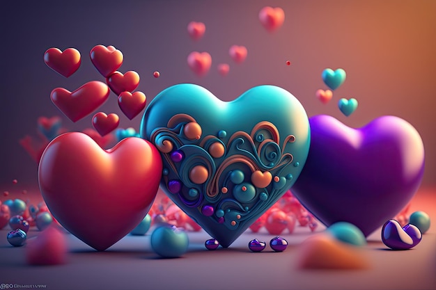 Fondo de día de San Valentín de corazones coloridos 3D