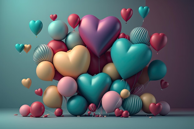 Fondo de día de San Valentín de corazones coloridos 3D