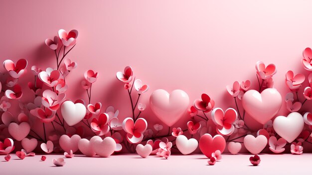 Fondo del día de San Valentín con corazones en corazones rosas 3D