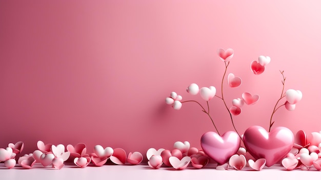 Fondo del día de San Valentín con corazones en corazones rosas 3D