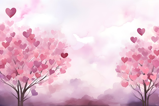 Fondo del día de San Valentín con corazones dulces en color pastel por estilo de acuarela IA generativa