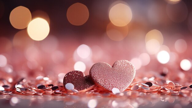 Fondo de día de San Valentín con corazones en fondo bokeh IA generativa