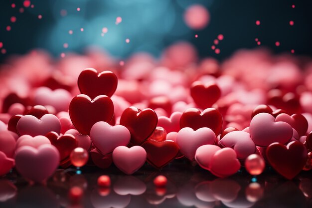 Foto fondo del día de san valentín con corazones rojos en fondo bokeh