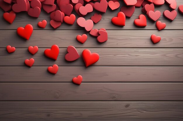 Fondo del día de San Valentín con corazones rojos en el piso de madera Concepto de amor y San Valentín