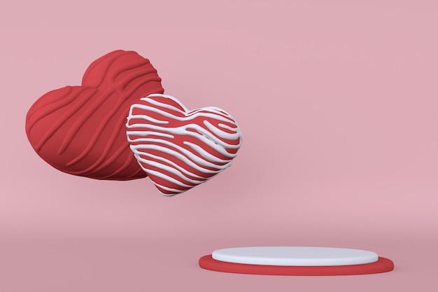 Fondo del día de San Valentín con corazones rojos y podio vacío redondo Ilustración de diseño festivo