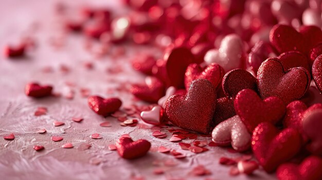 Fondo del día de San Valentín con corazones rojos sobre fondo bokeh