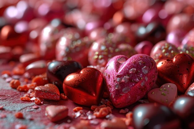 Fondo para el día de San Valentín en estilo 3d Dulces en forma de corazones