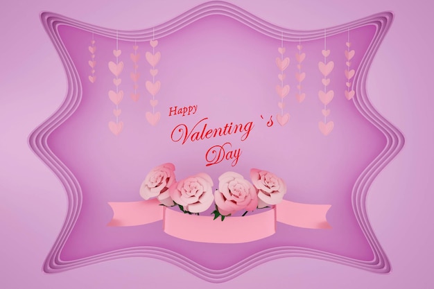 Fondo del día de San Valentín en estilo papel Con motivo del amor, 14 de febrero sobre un fondo morado Representación 3D
