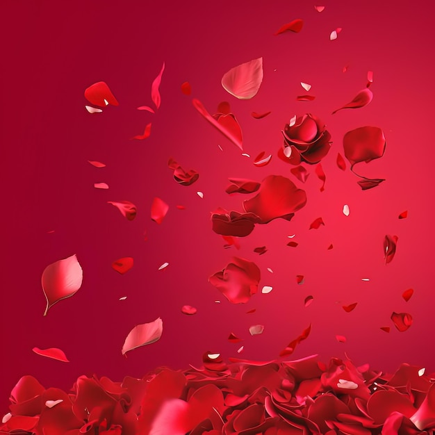 Fondo del día de San Valentín Fondo de pétalos de rosa Fondo del día de la madre Textura de amor festivo Pétalos de flores rojas y rosas vuelan sobre un fondo rojo
