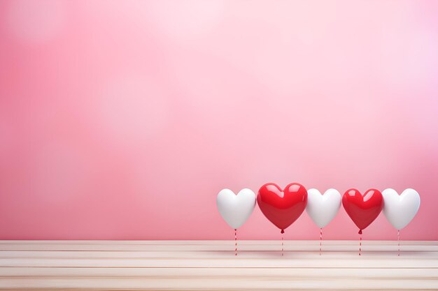 Fondo del día de San Valentín con globos de corazón rojos y blancos