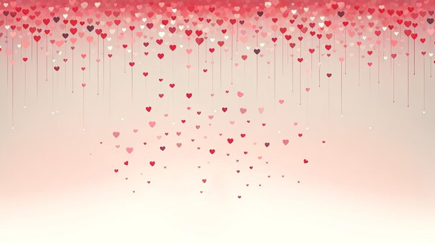 Foto fondo de día de san valentín lluvia de corazones cayendo en fondo rosado pastel estilo minimalista