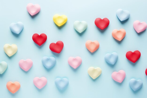 Fondo del Día de San Valentín con muchos corazones de papel pequeños en colores pastel