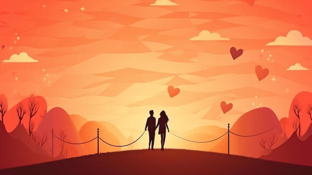 Fondo para el Día de San Valentín Pareja feliz tomados de la mano en amor eterno IA generativa