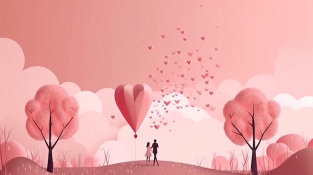 Fondo para el Día de San Valentín Pareja feliz tomados de la mano en amor eterno IA generativa