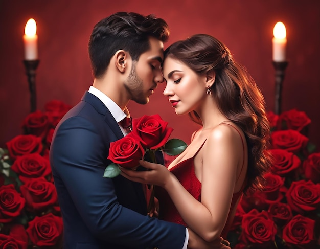 fondo del día de San Valentín pareja romántica con rosas feliz celebración del día de san Valentín
