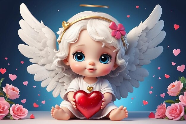 Fondo del día de San Valentín con un pequeño ángel y un corazón