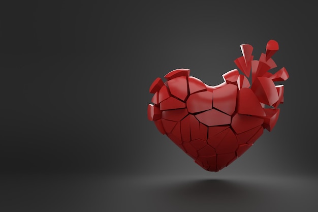 Fondo del día de San Valentín Representación 3D de corazón roto