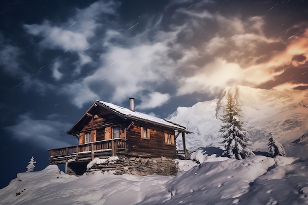 El fondo del día de San Valentín en Snowy Mountain Cabin