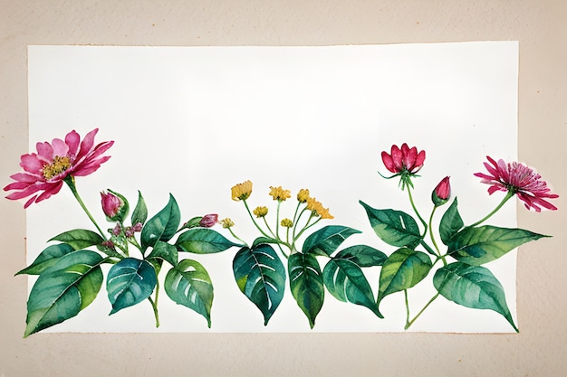un fondo dibujado a mano en acuarela con flores y hojas