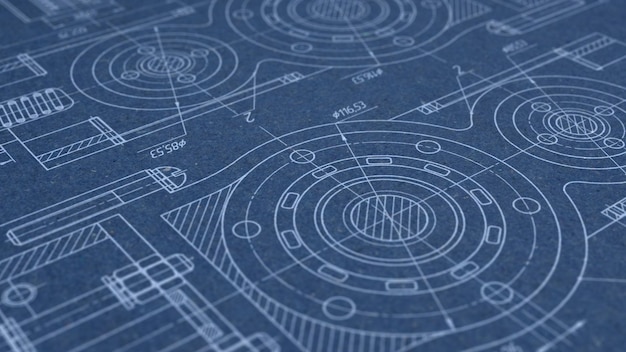 Fondo de dibujo técnico Fondo de ingeniería mecánica Tecnología Ilustración de pancartas