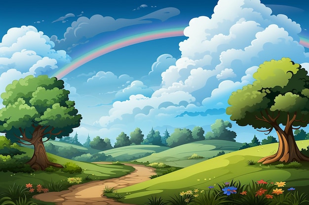 fondo de dibujos animados de arco iris de montaña