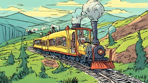 Foto fondo de dibujos animados de tren muy genial