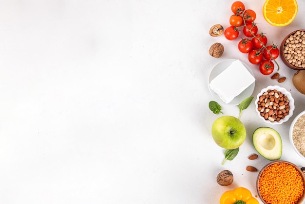 Foto fondo de la dieta vegana equilibrada de la cartera