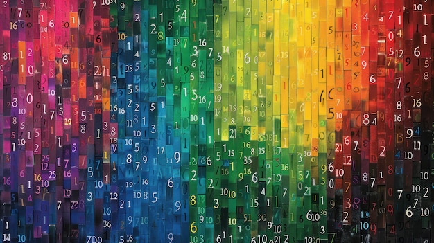 Fondo digital abstracto con colores y números del arco iris