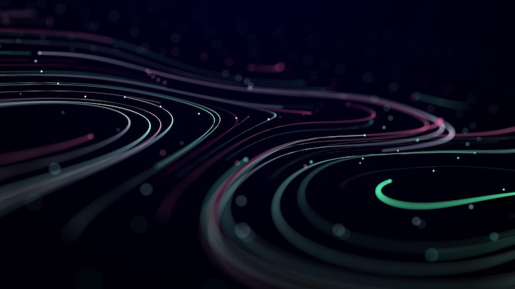 Foto fondo digital abstracto a partir de líneas de colores redondeadas espacio de flujo de información visualización de grandes datos renderización 3d