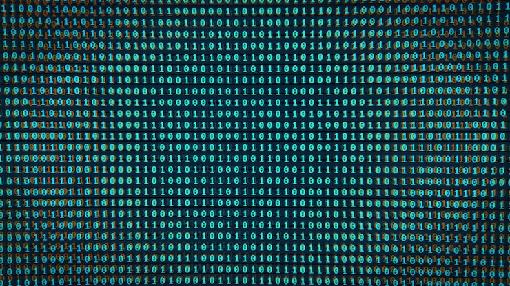 Foto fondo digital de código binario con un efecto de falla en la pantalla el concepto de codificación de minería de seguridad renderizado 3d