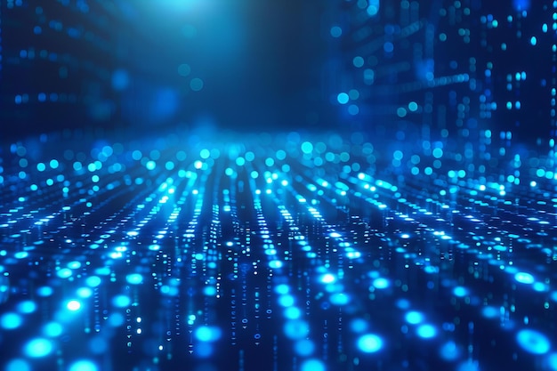El fondo digital con código informático y flujos de datos es perfecto para visuales de temática tecnológica.